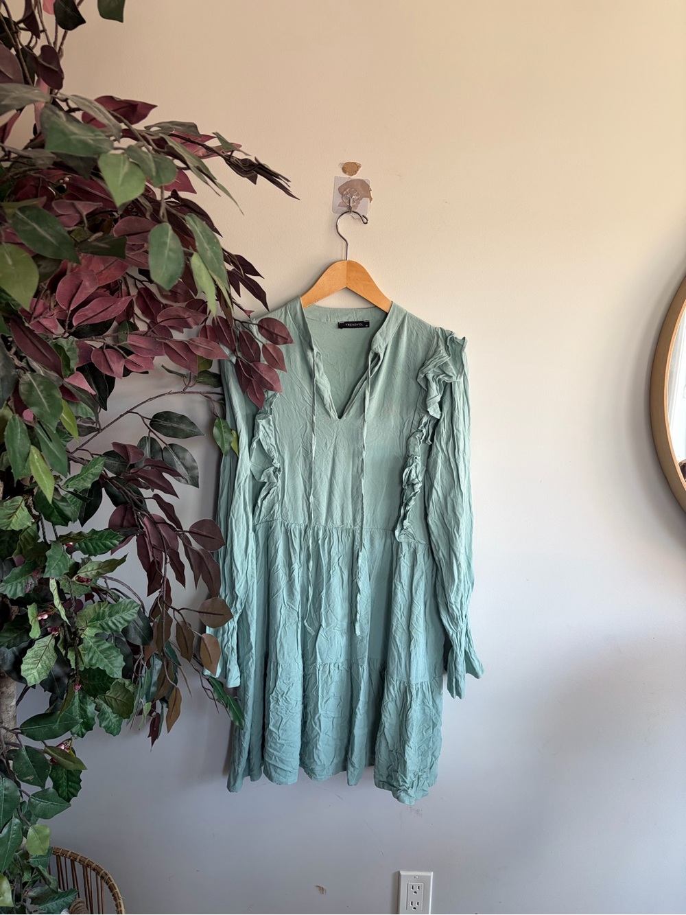 Trendyol Mint Green Long Sleeve Tiered Ruffle Dress